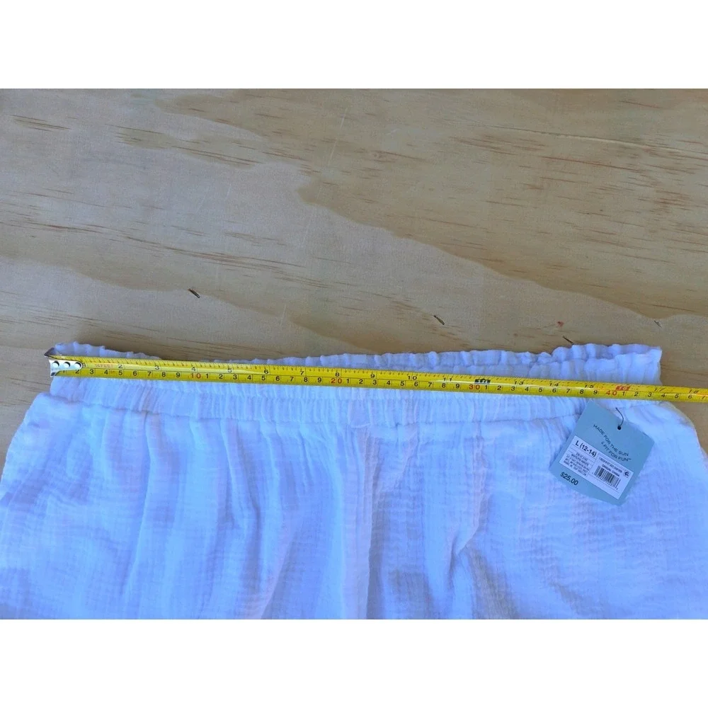 Women's 100% Cotton Gauze Sheer Swimsuit Cover Up Pants White Size L   (282)
